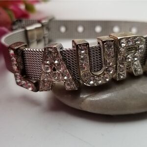 Laura Aurora borealis rainbow sparkle bracelet monogram name jewelry. B331